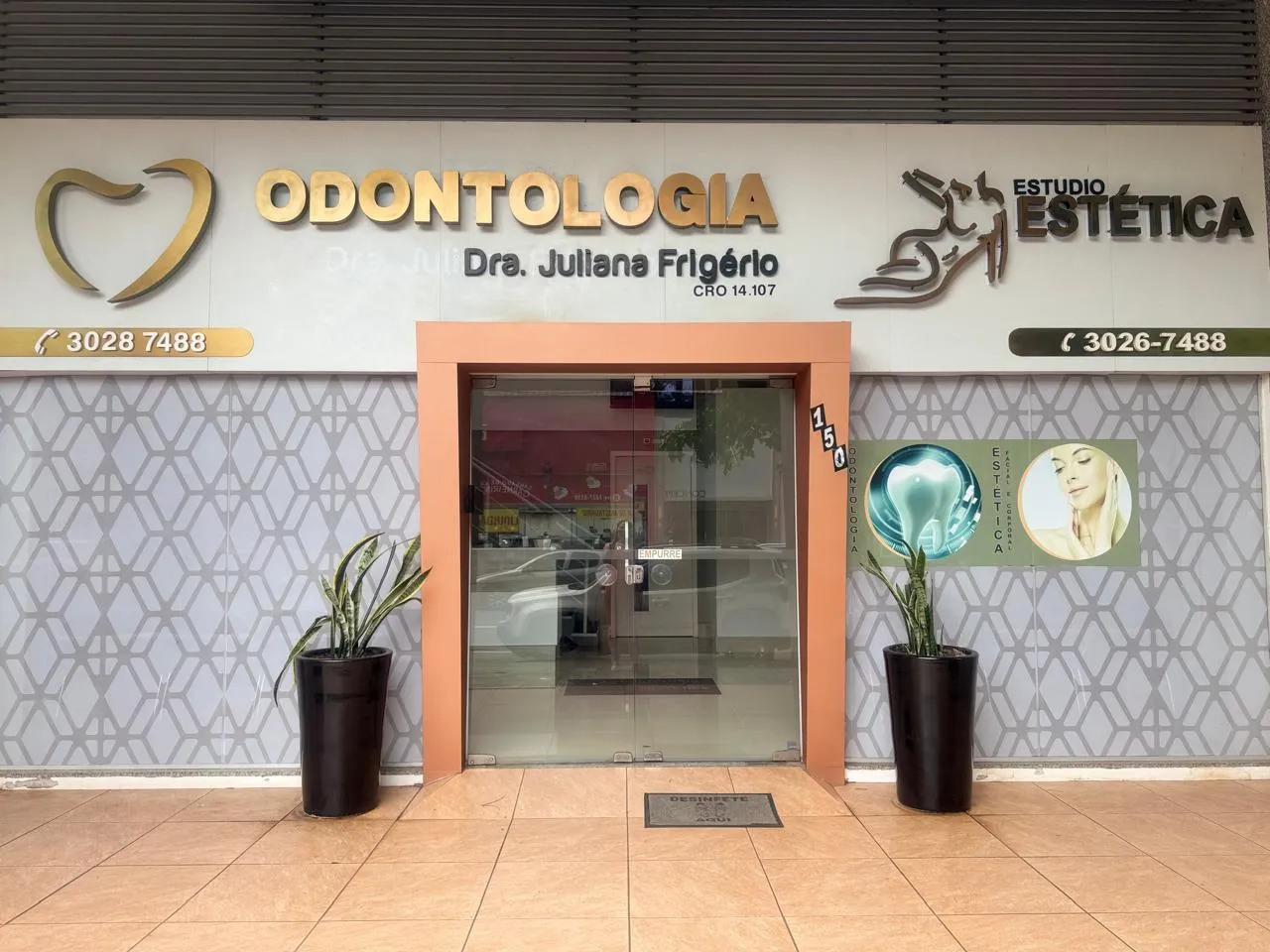 Fachada da Odontologia Dra. Juliana Frigério na Av. Tamandaré, 150, em Maringá